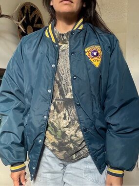 Dunbrooke Teal Bomber Jacket with Yellow Trim and Patch